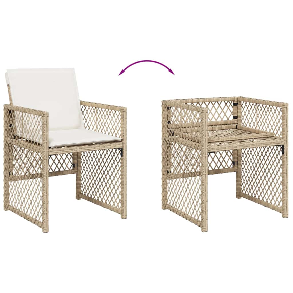 Ensemble à manger de jardin et coussins 11 pcs beige poly rotin