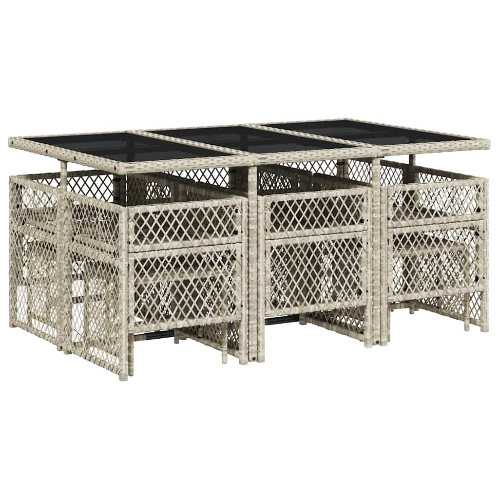 Ensemble à manger de jardin 11pcs avec coussins gris poly rotin