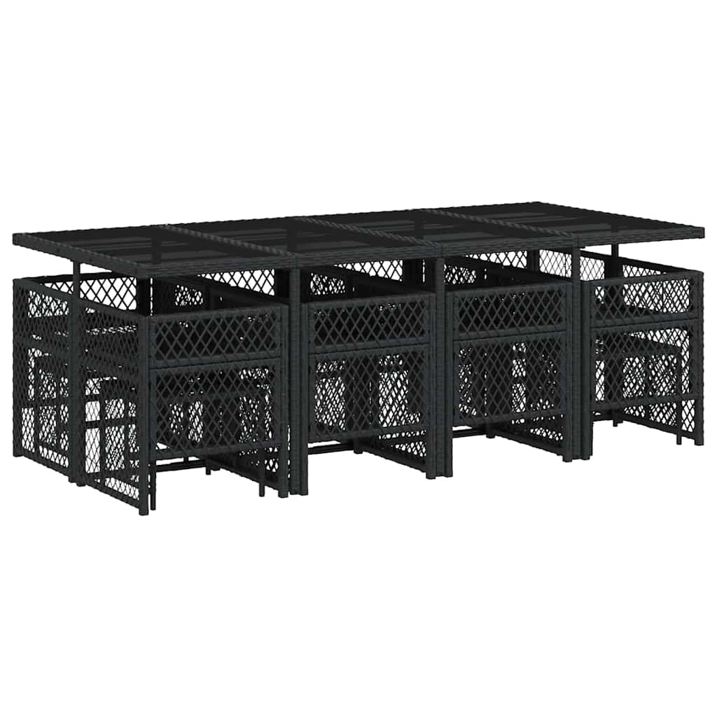Ensemble à manger de jardin 13 pcs coussins noir résine tressée