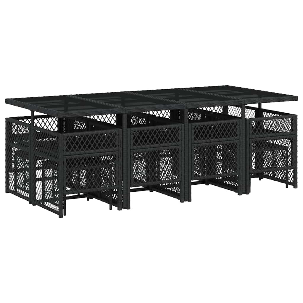 Ensemble à manger de jardin 13 pcs coussins noir résine tressée