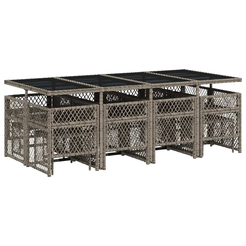 Ensemble à manger de jardin coussins 13 pcs gris résine tressée
