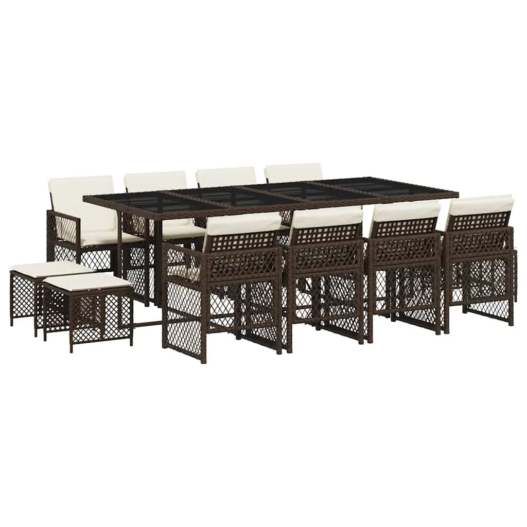 Ensemble à manger de jardin avec coussins 13 pcs marron rotin - XIOS