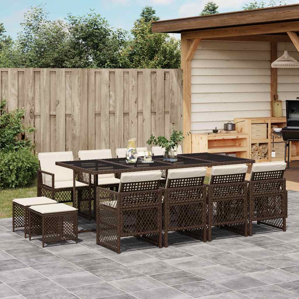 Ensemble à manger de jardin avec coussins 13 pcs marron rotin - XIOS