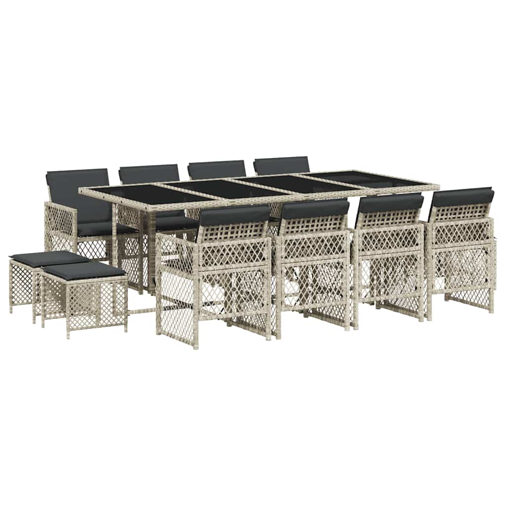 Ensemble à manger de jardin et coussins 13 pcs gris clair rotin