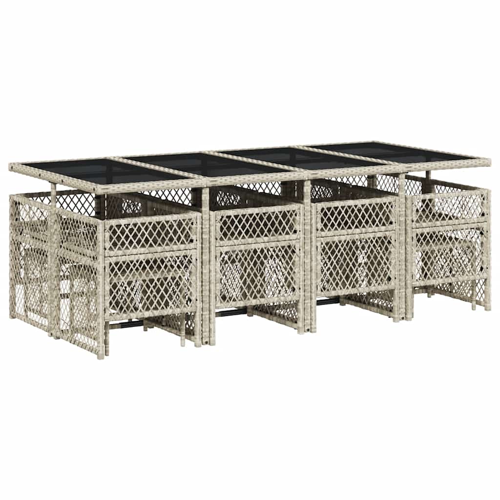 Ensemble à manger de jardin et coussins 13 pcs gris clair rotin