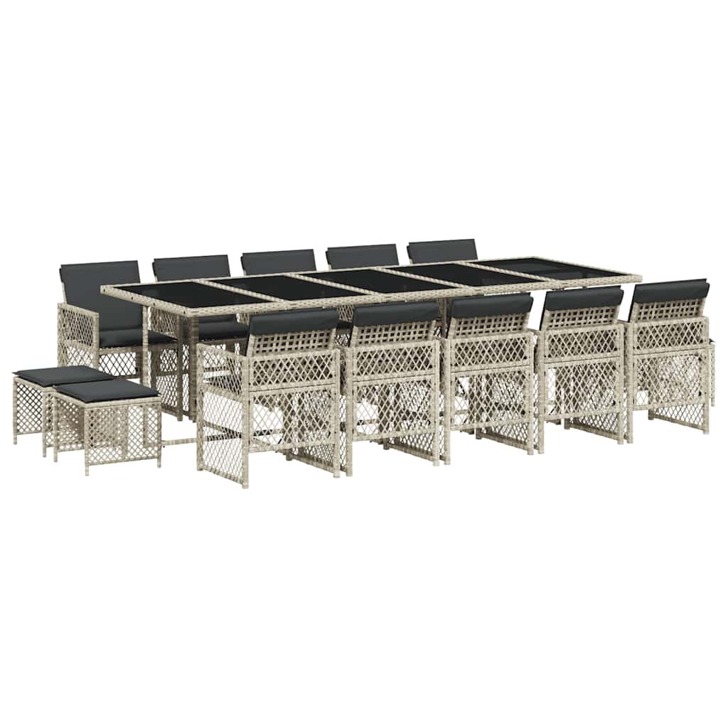Ensemble à manger de jardin et coussins 15 pcs gris clair rotin