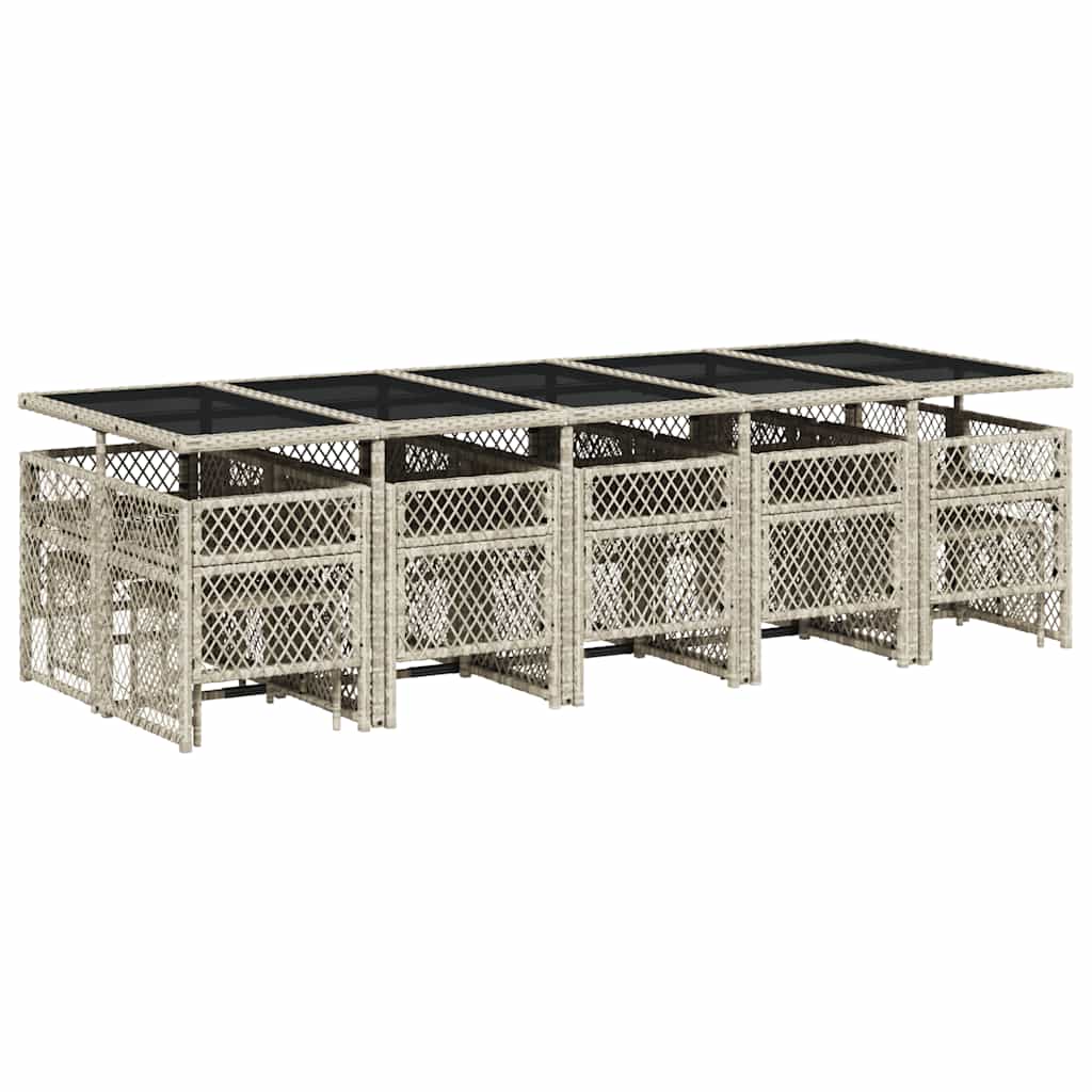 Ensemble à manger de jardin et coussins 15 pcs gris clair rotin