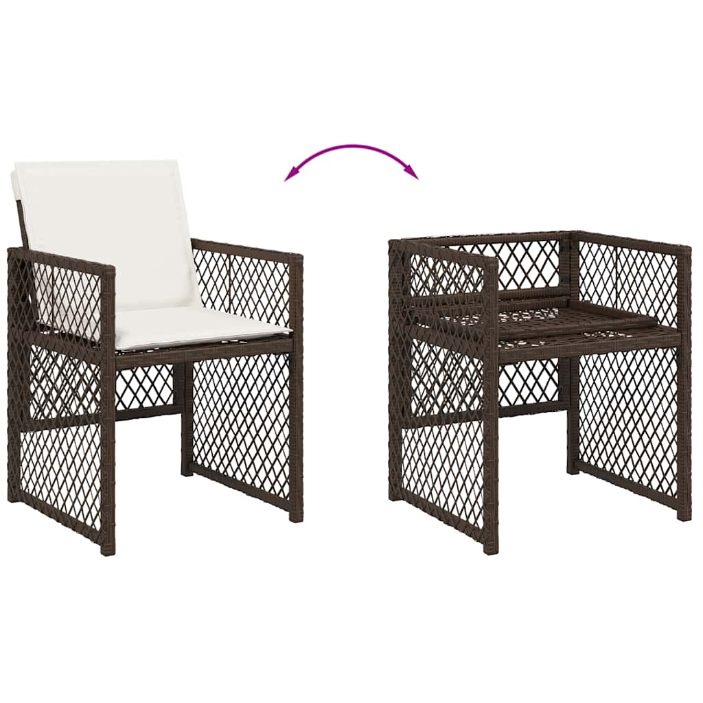 Ensemble à manger de jardin et coussins 9 pcs marron poly rotin