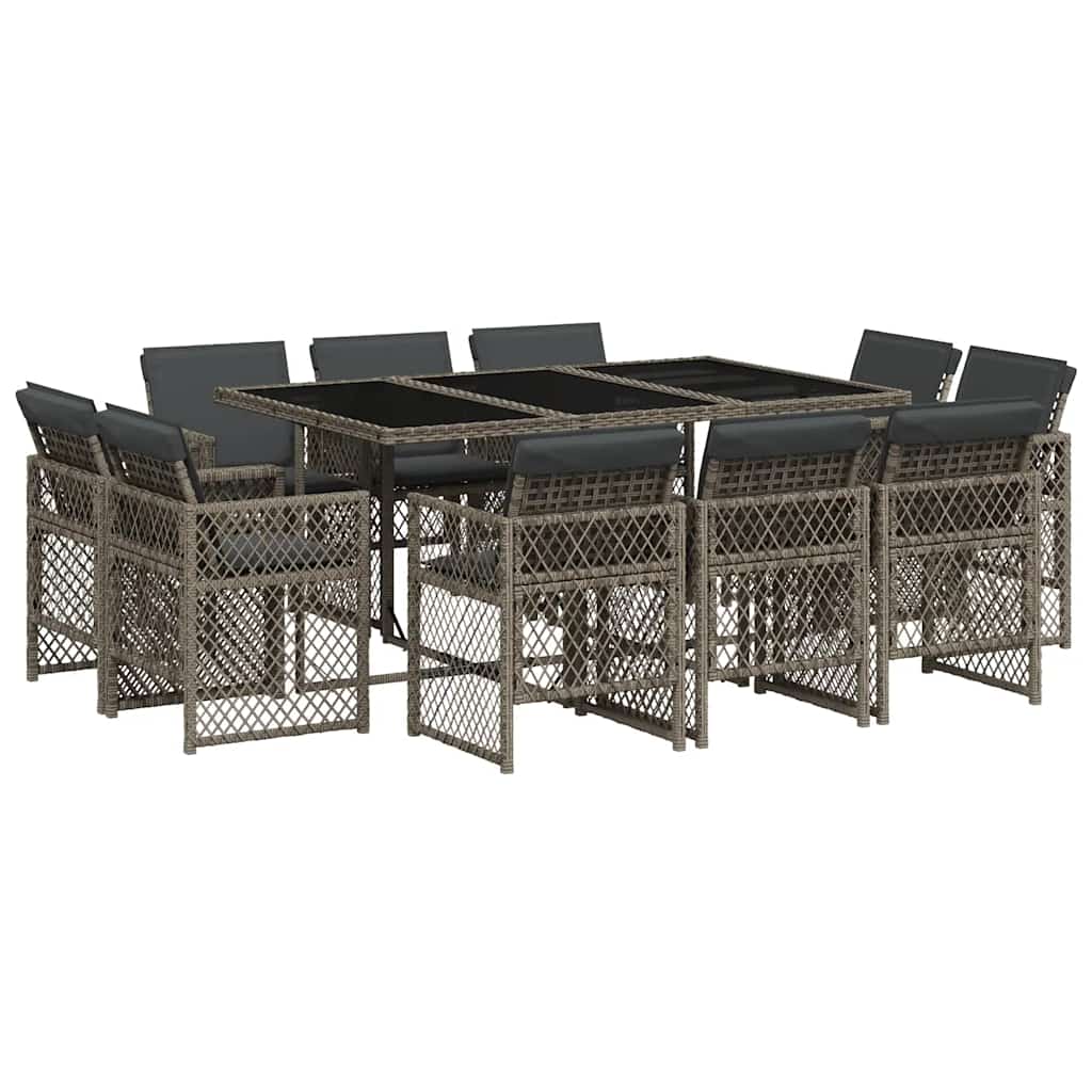 Ensemble à manger de jardin 11pcs avec coussins gris poly rotin
