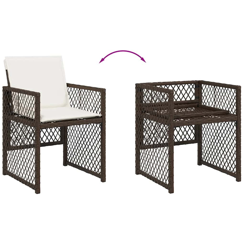 Ensemble à manger de jardin et coussins 11 pcs marron rotin