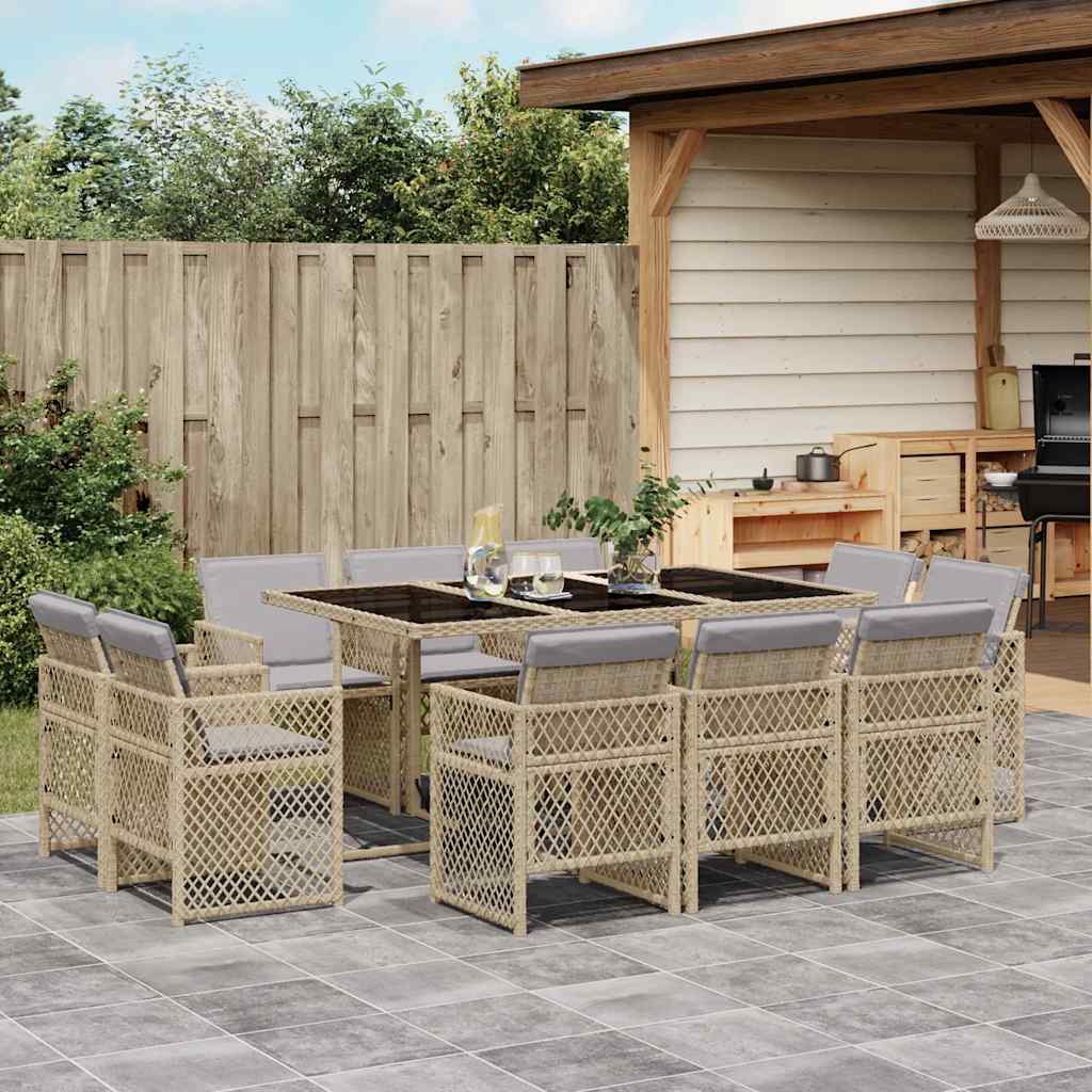 Ensemble à manger de jardin et coussins 11 pcs mélange beige - XIOS