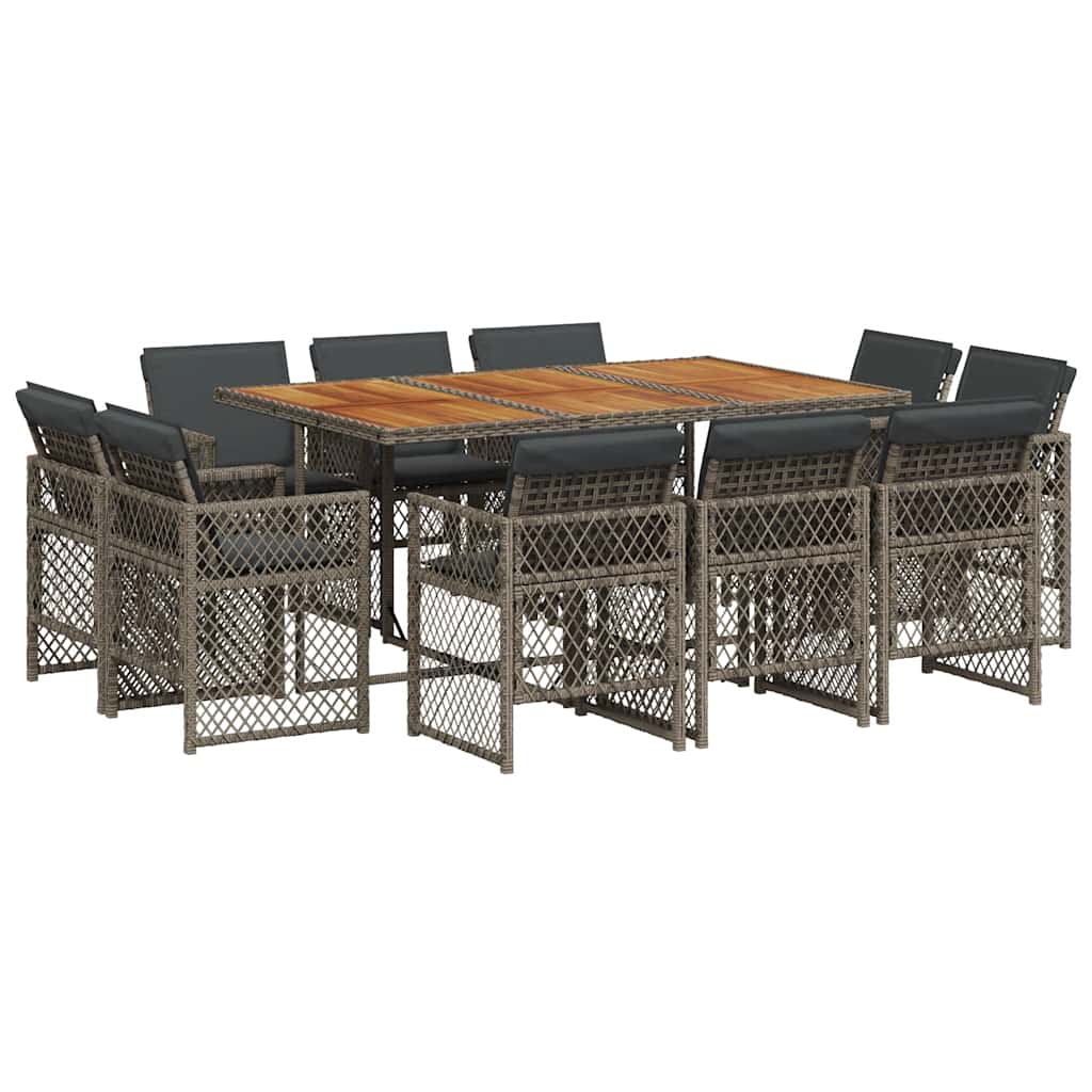 Ensemble à manger de jardin 11pcs avec coussins gris poly rotin