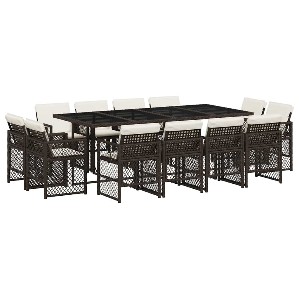 Ensemble à manger de jardin avec coussins 13 pcs marron rotin