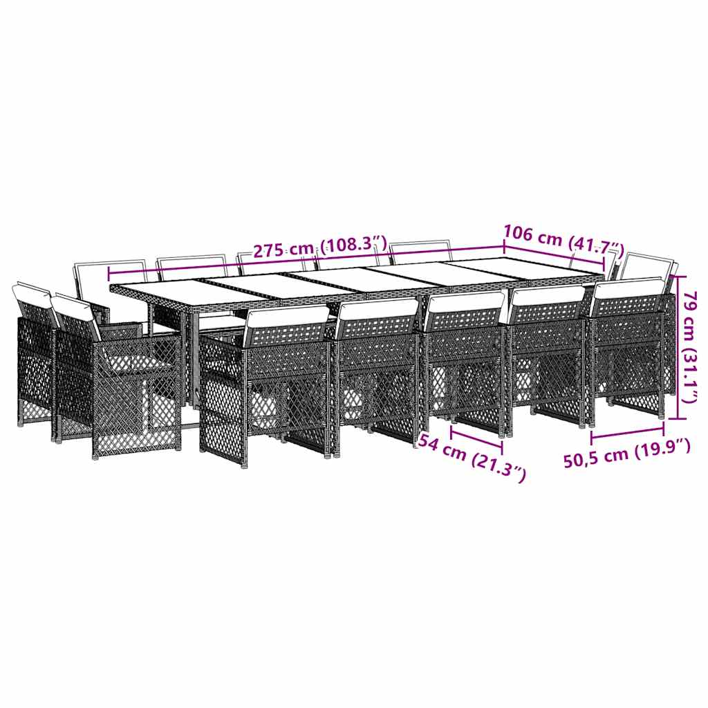 Ensemble à manger de jardin et coussins 15 pcs gris clair rotin