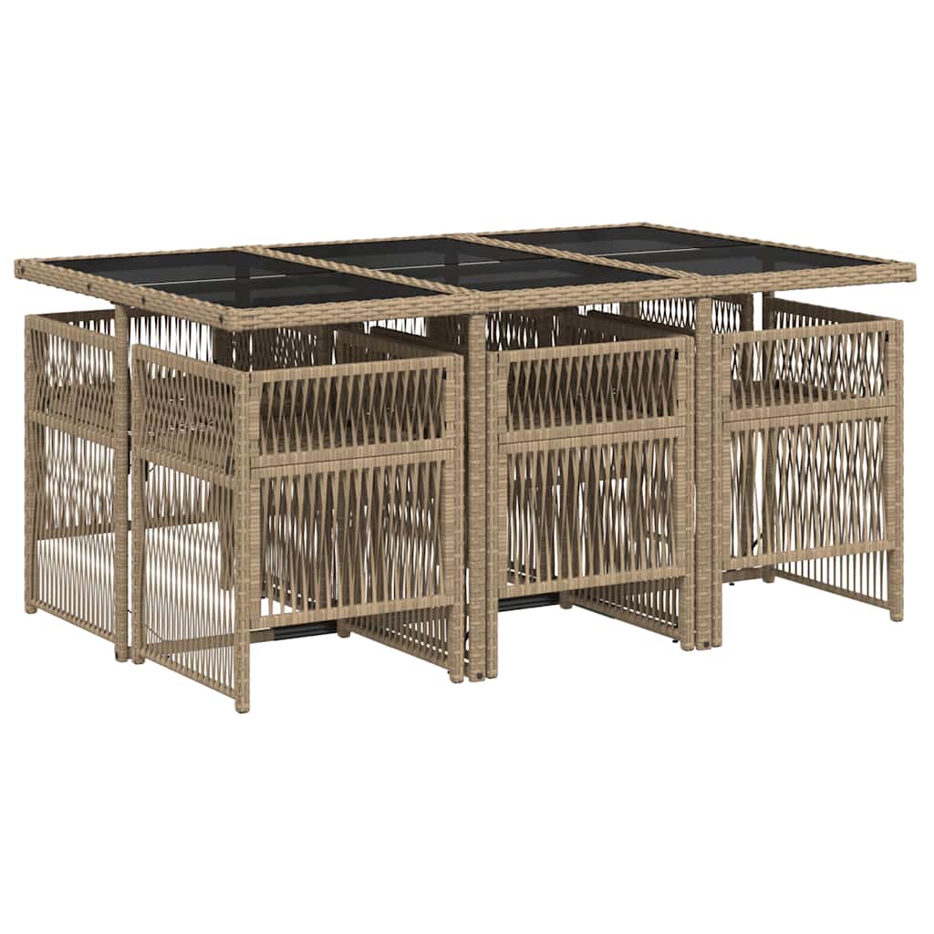 Ensemble à manger de jardin coussins 7 pcs mélange beige rotin