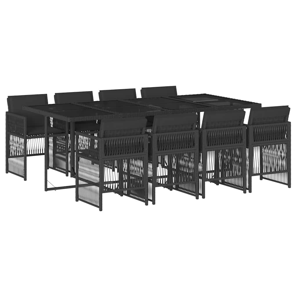 Ensemble à manger de jardin 9pcs coussins noir résine tressée