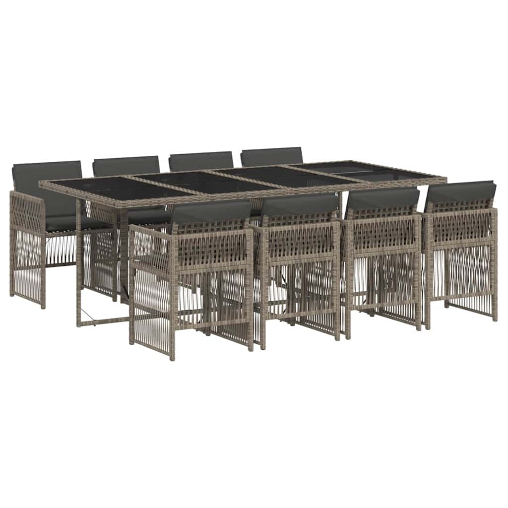 Ensemble à manger de jardin 9 pcs coussins gris résine tressée