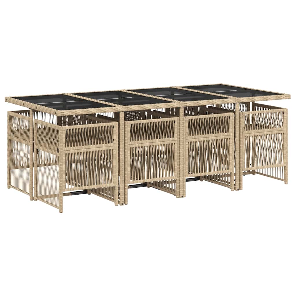 Ensemble à manger de jardin et coussins 9 pcs mélange beige
