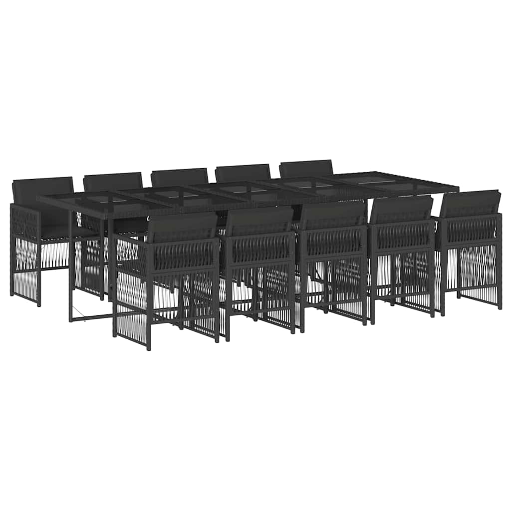 Ensemble à manger de jardin 11 pcs coussins noir résine tressée