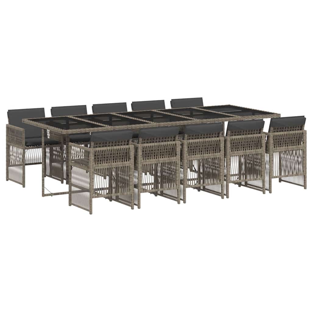 Ensemble à manger de jardin 11pcs avec coussins gris poly rotin