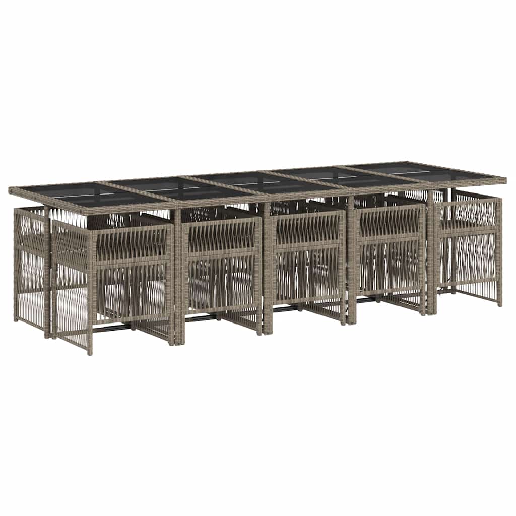 Ensemble à manger de jardin 11pcs avec coussins gris poly rotin