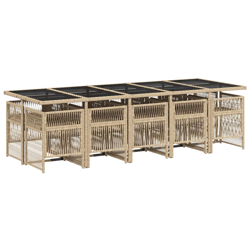 Ensemble à manger de jardin et coussins 11 pcs mélange beige