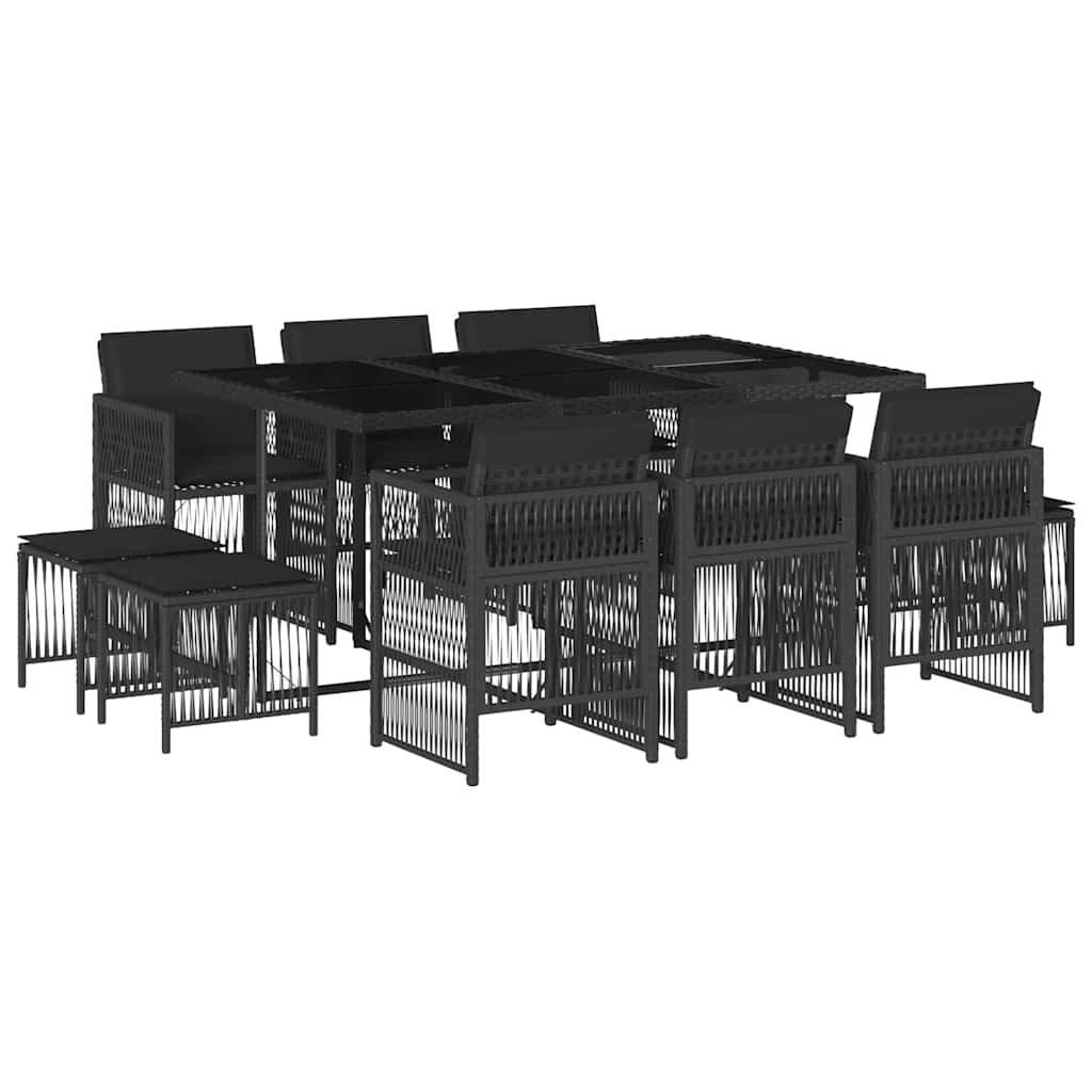 Ensemble à manger de jardin 11 pcs coussins noir résine tressée