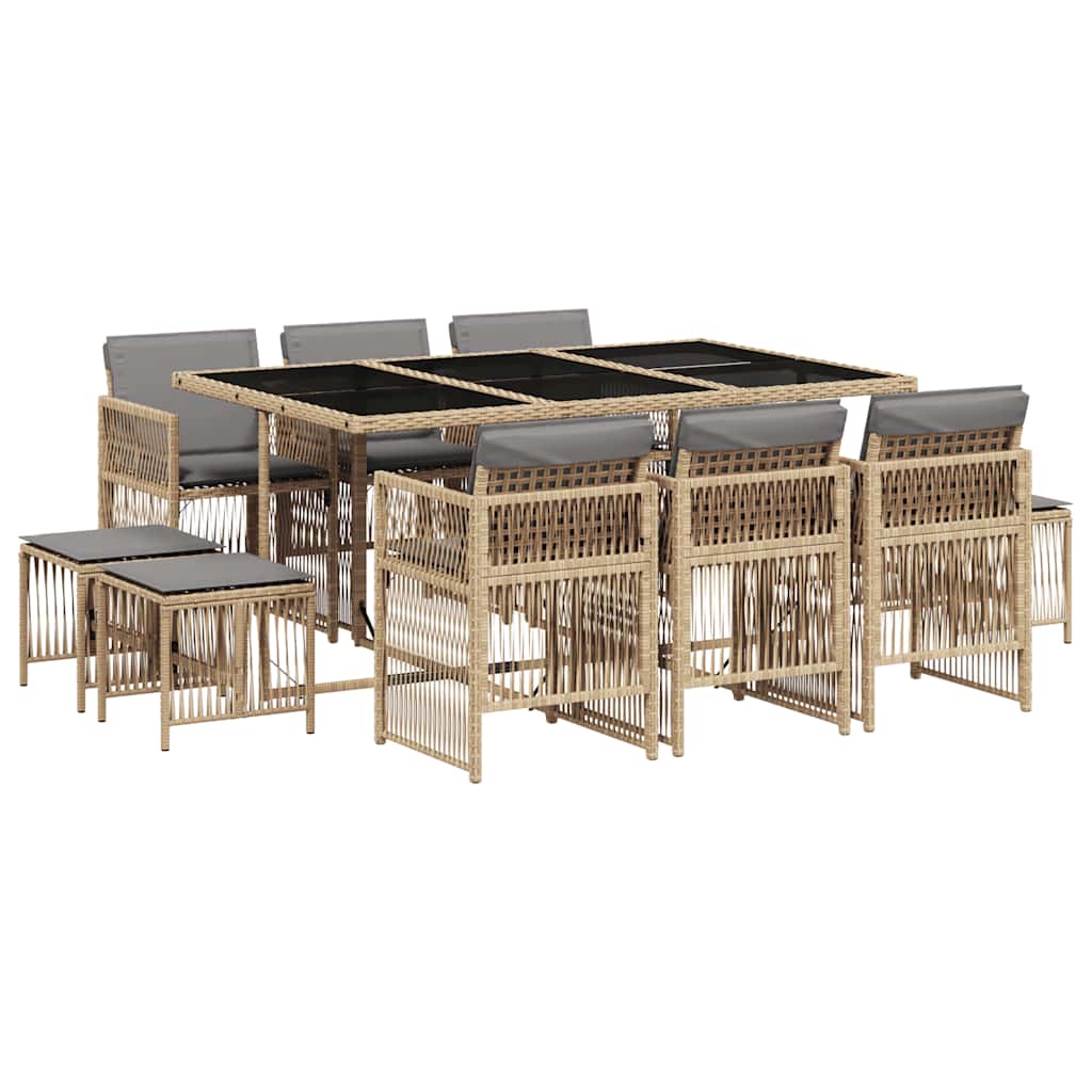 Ensemble à manger de jardin et coussins 11 pcs mélange beige