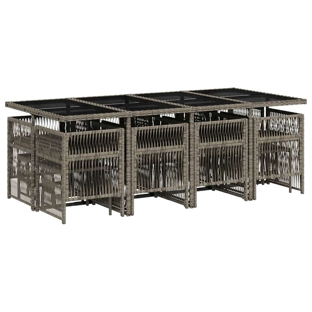 Ensemble à manger de jardin coussins 13 pcs gris résine tressée