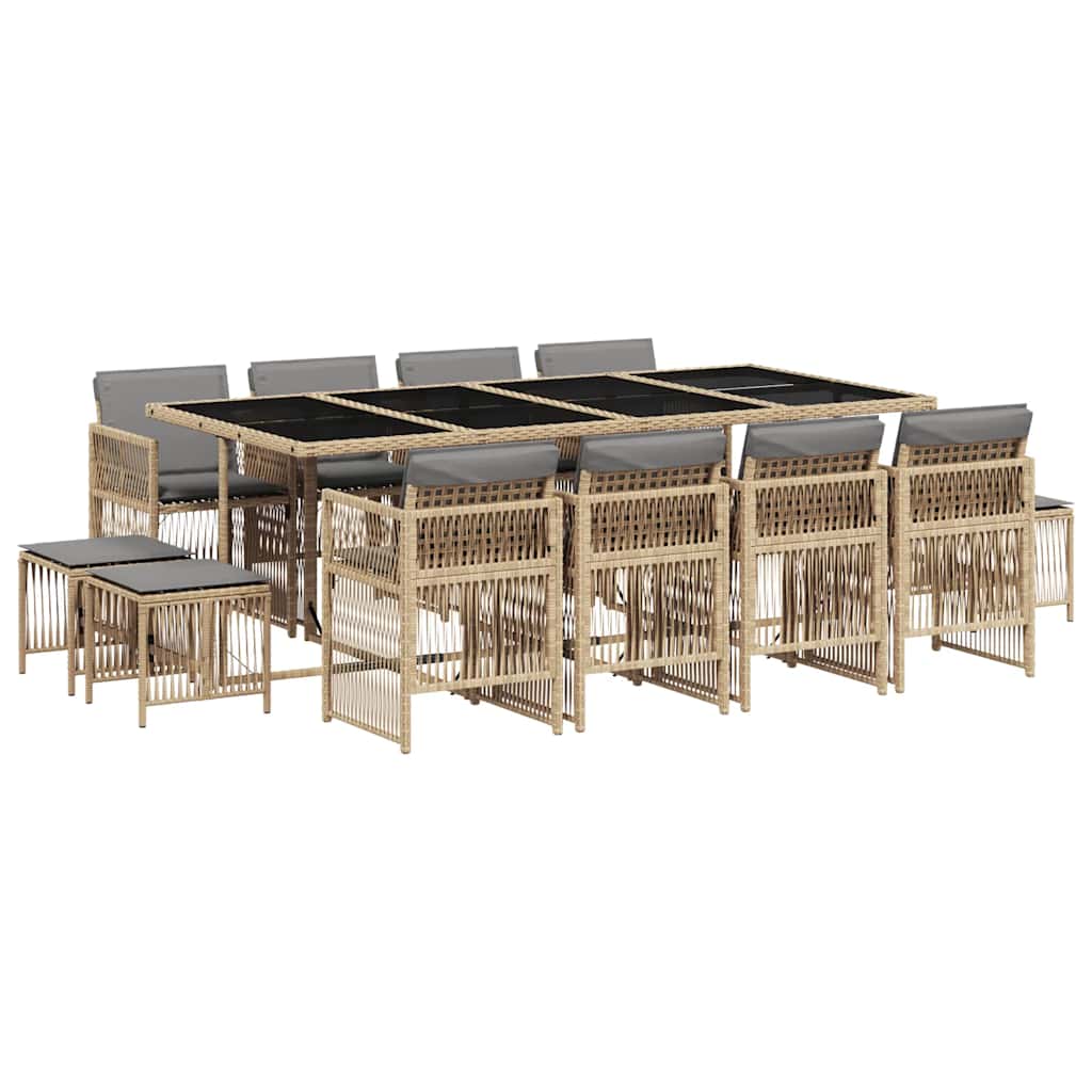 Ensemble à manger de jardin coussins 13 pcs mélange beige rotin