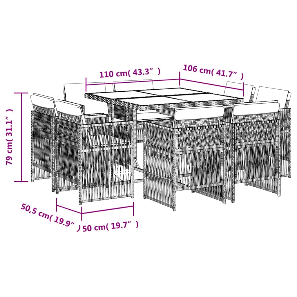 Ensemble à manger de jardin et coussins 9 pcs mélange beige
