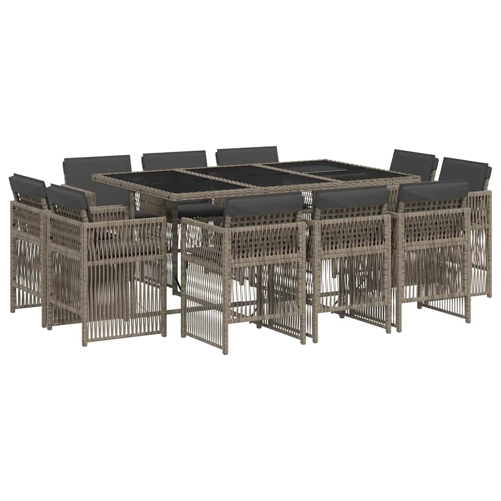 Ensemble à manger de jardin 11pcs avec coussins gris poly rotin