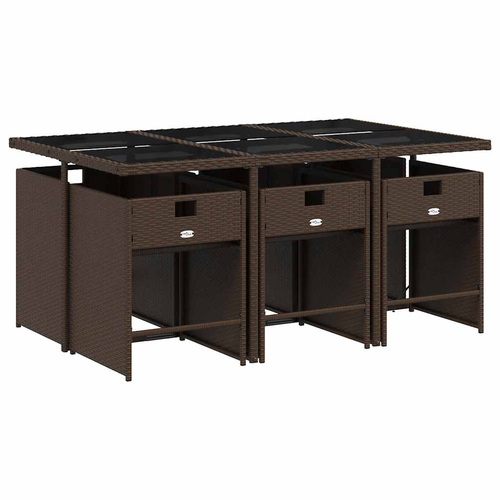 Ensemble à manger de jardin et coussins 7 pcs marron rotin