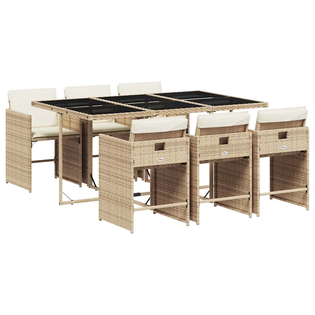 Ensemble à manger de jardin et coussins 7 pcs beige poly rotin