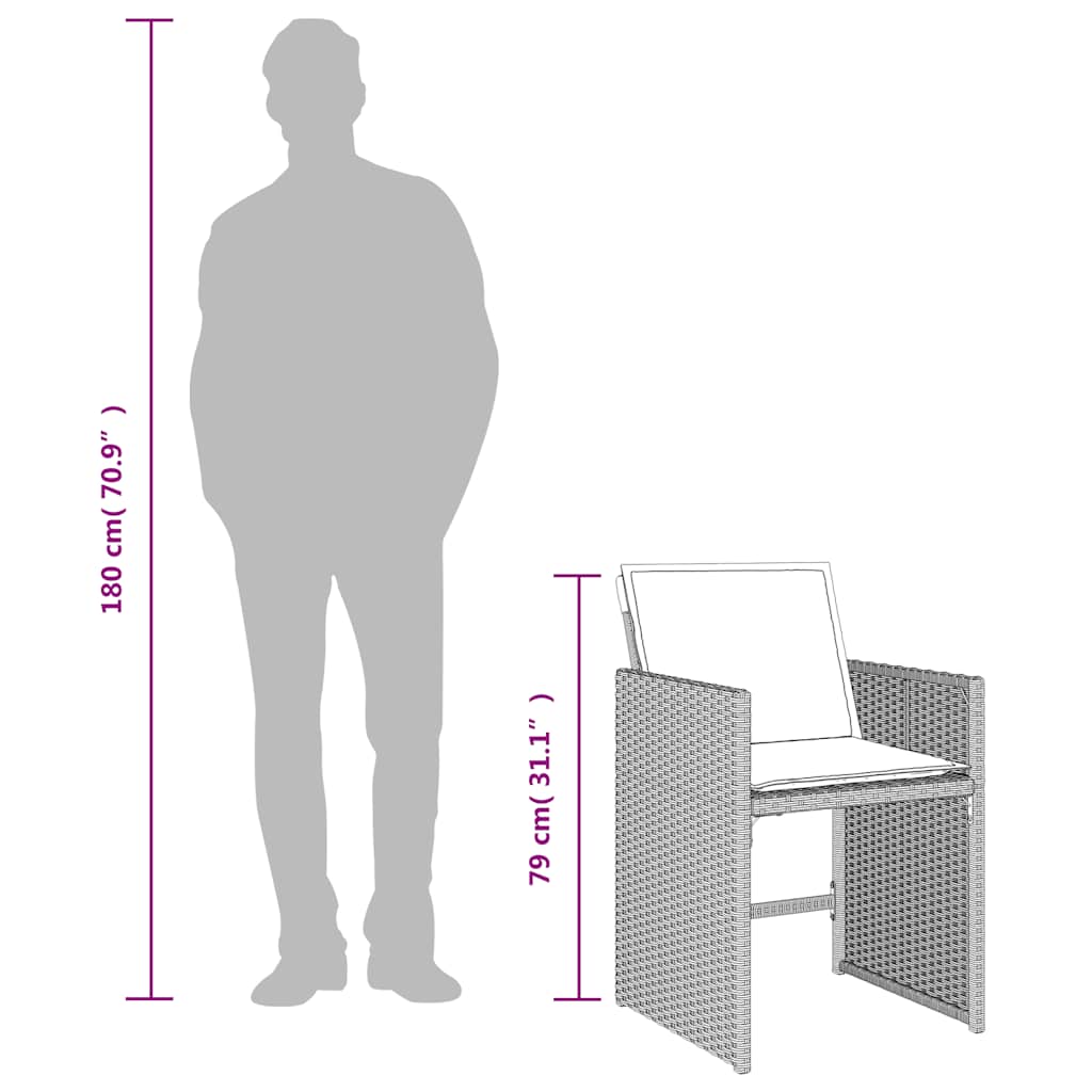 Ensemble à manger de jardin et coussins 7 pcs gris clair rotin