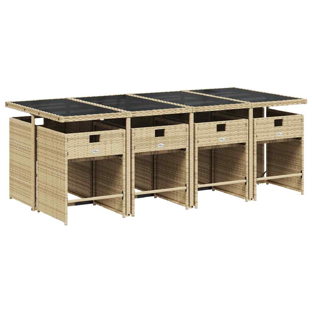 Ensemble à manger de jardin et coussins 9 pcs beige Poly rotin