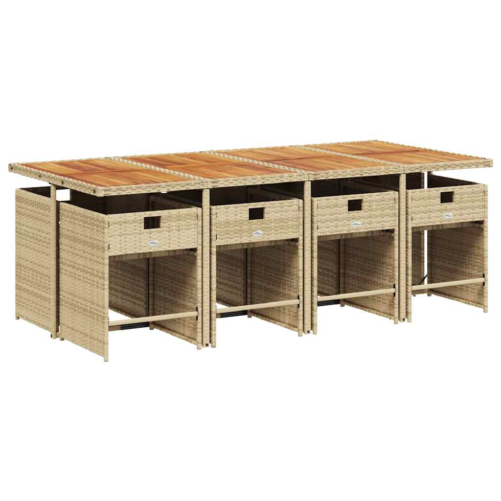 Ensemble à manger de jardin et coussins 9 pcs beige Poly rotin