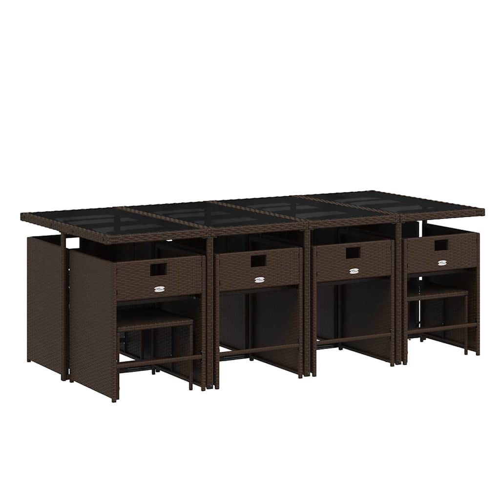 Ensemble à manger de jardin avec coussins 13 pcs marron rotin