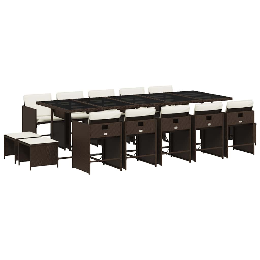 Ensemble à manger de jardin avec coussins 15 pcs marron rotin