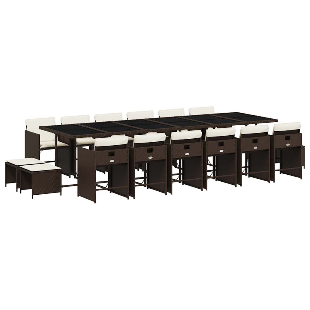 Ensemble à manger de jardin et coussins 17 pcs marron rotin