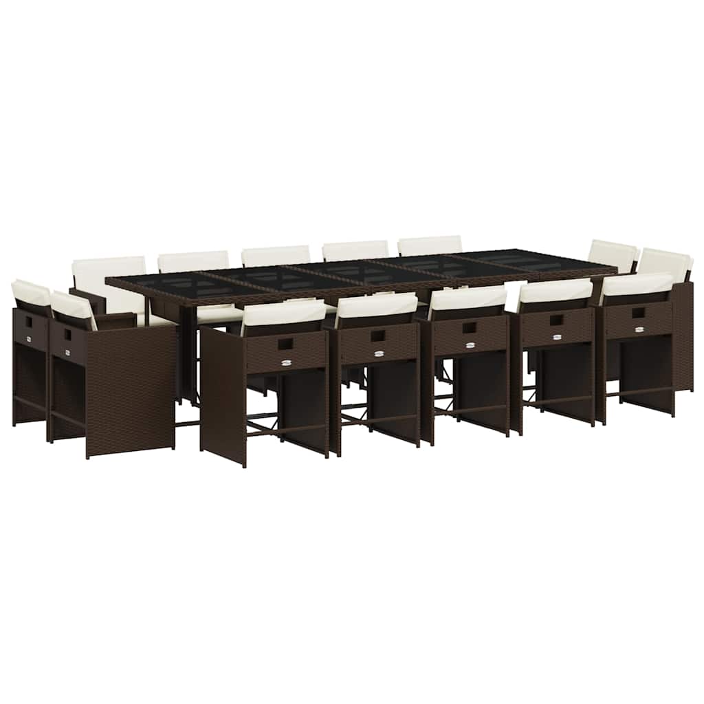 Ensemble à manger de jardin avec coussins 15 pcs marron rotin