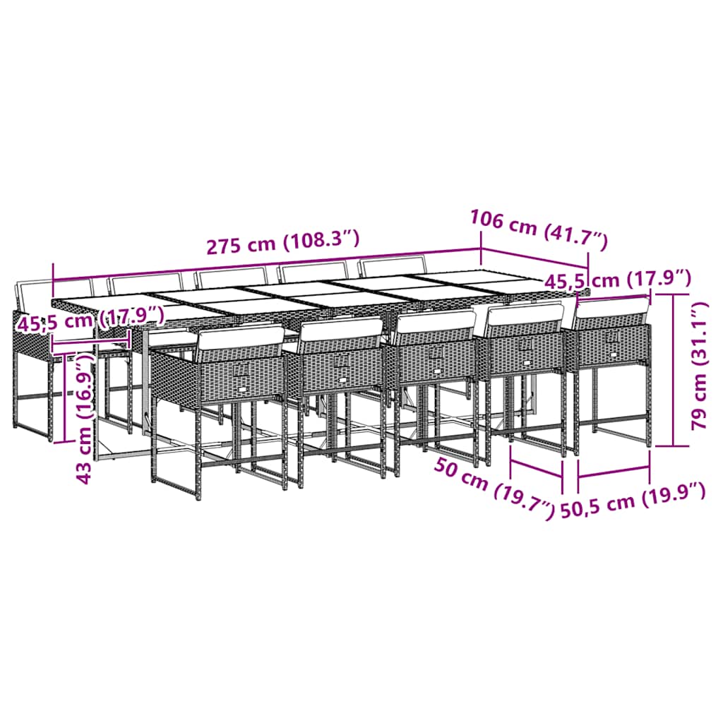 Ensemble à manger de jardin 11pcs avec coussins gris poly rotin