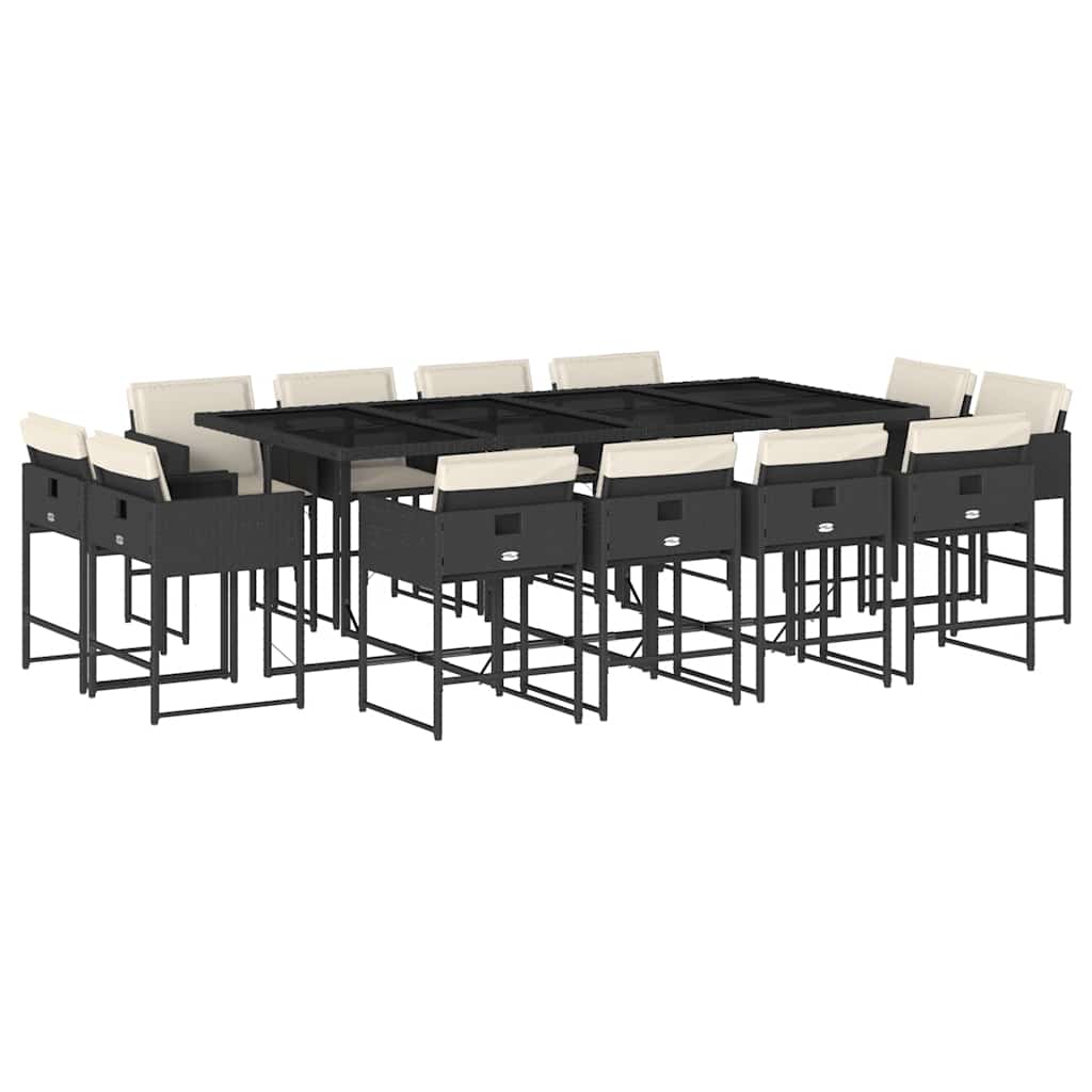 Ensemble à manger de jardin 13 pcs coussins noir résine tressée