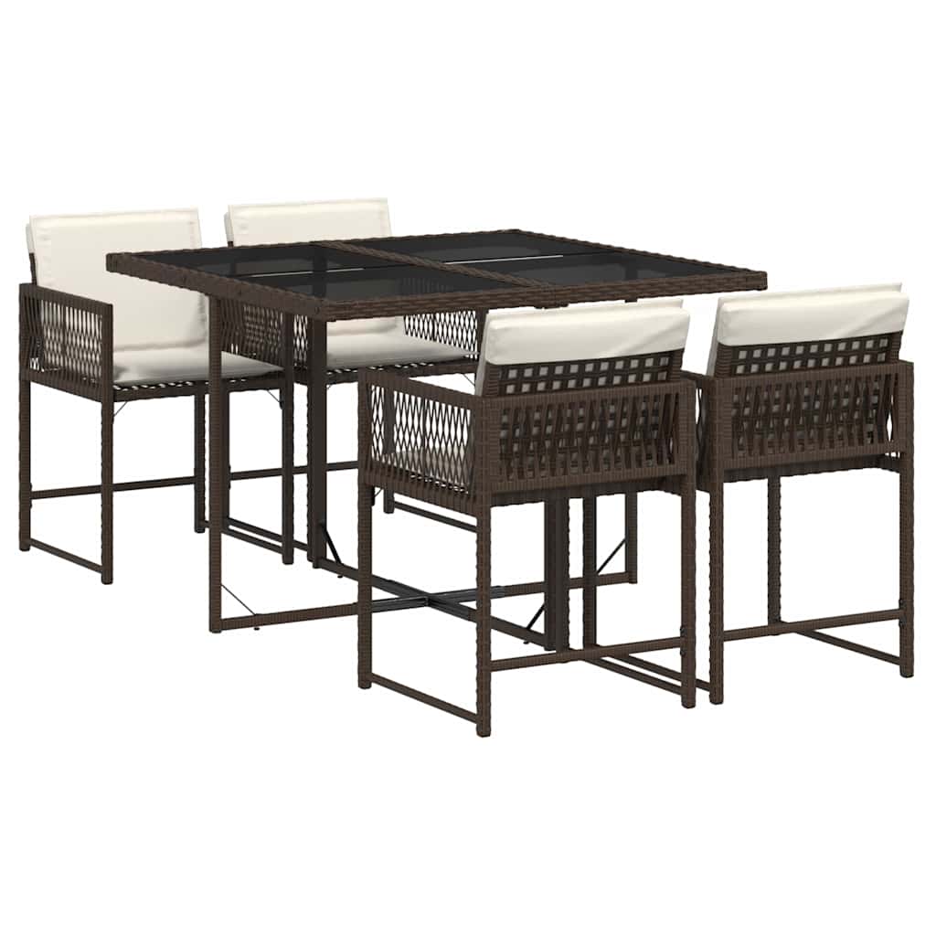 Ensemble à manger de jardin 5 pcs et coussins marron poly rotin