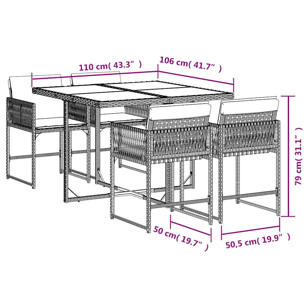 Ensemble à manger de jardin coussins 5 pcs mélange beige rotin