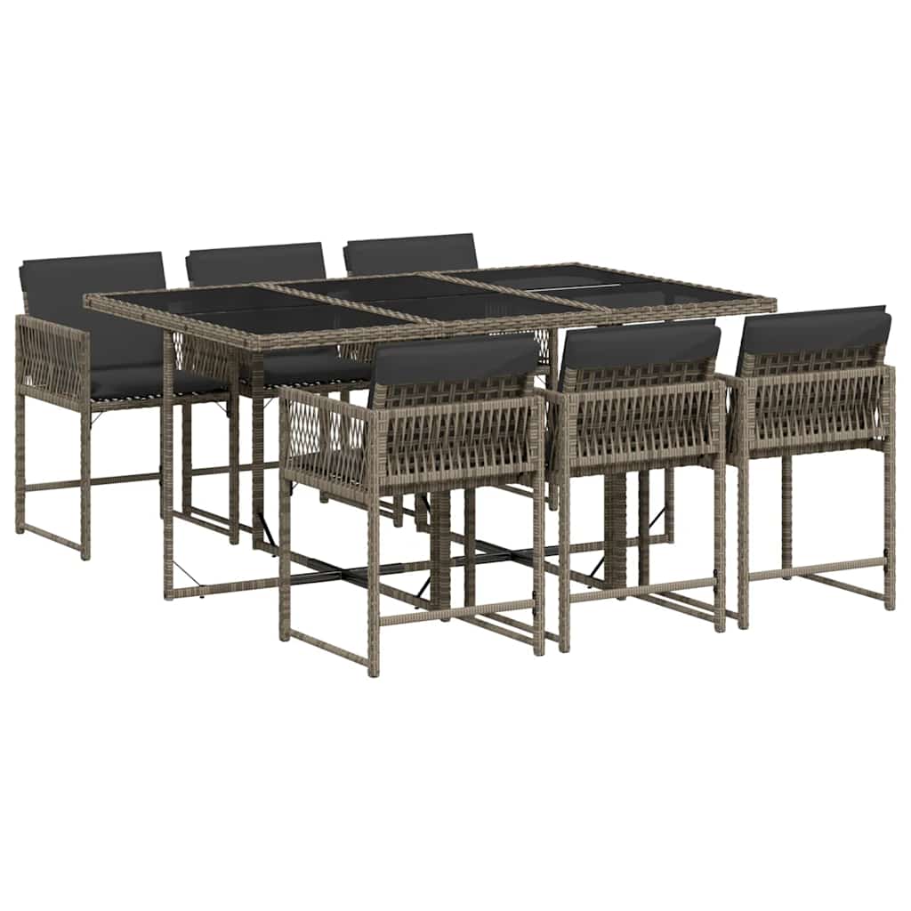 Ensemble à manger de jardin et coussins 7 pcs gris rotin