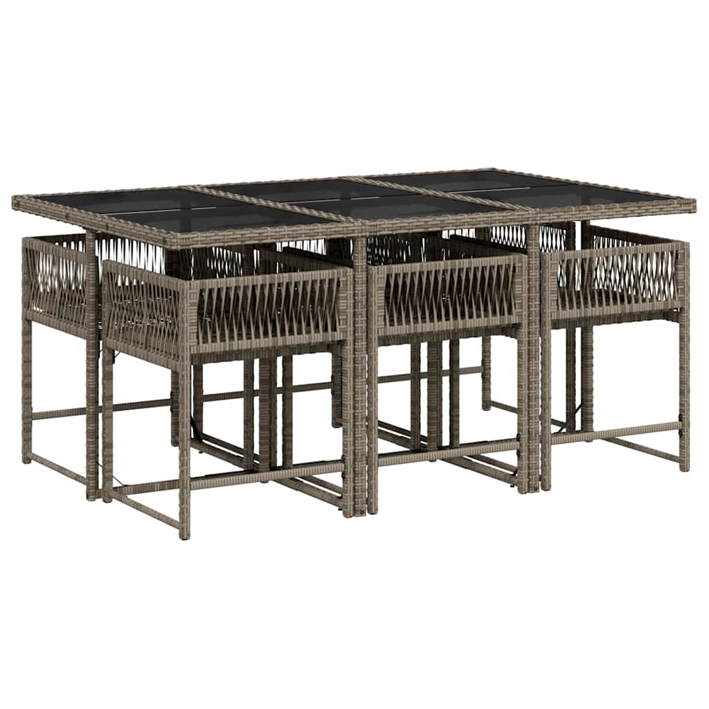 Ensemble à manger de jardin et coussins 7 pcs gris rotin