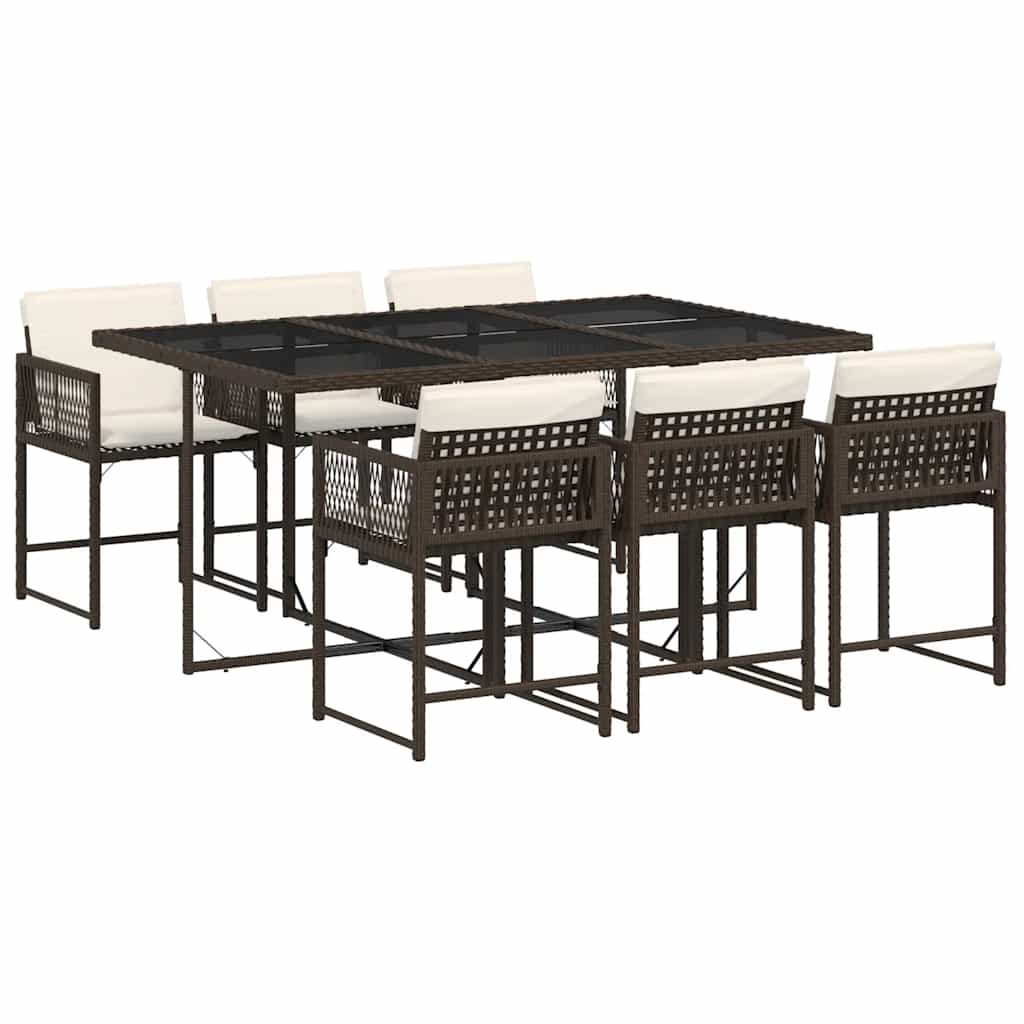 Ensemble à manger de jardin et coussins 7 pcs marron rotin