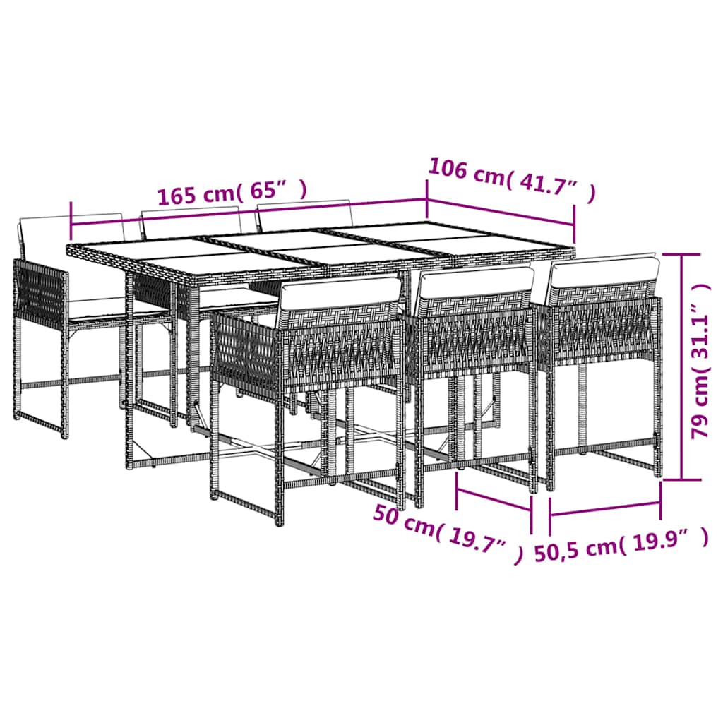 Ensemble à manger de jardin et coussins 7 pcs gris clair rotin