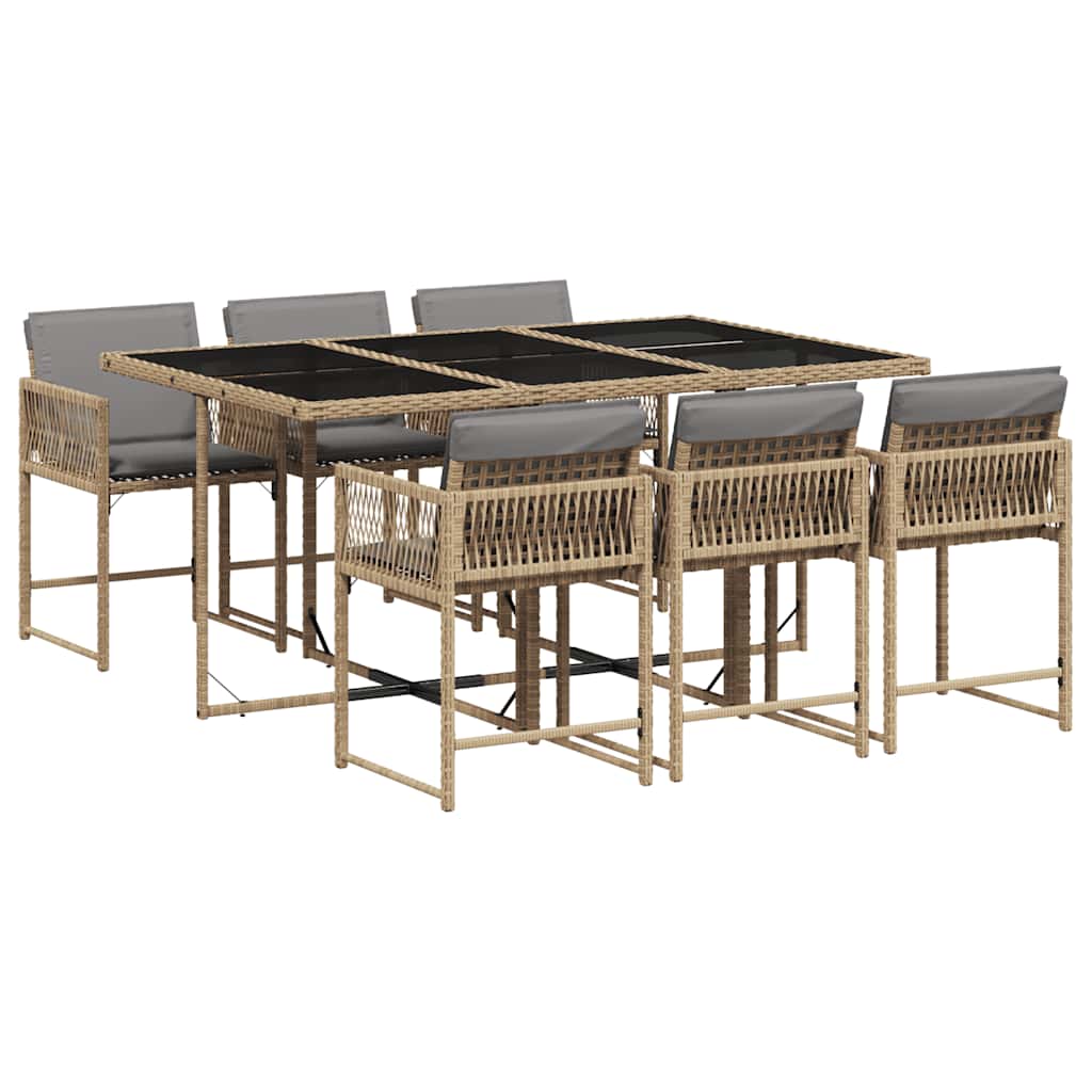 Ensemble à manger de jardin coussins 7 pcs mélange beige rotin